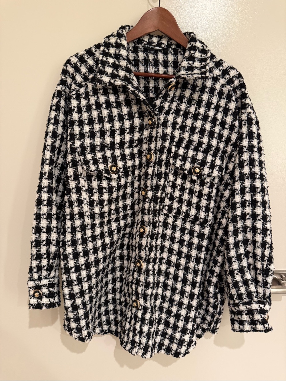 Fashion Nova Black & White Tweed Button-Front Jacket